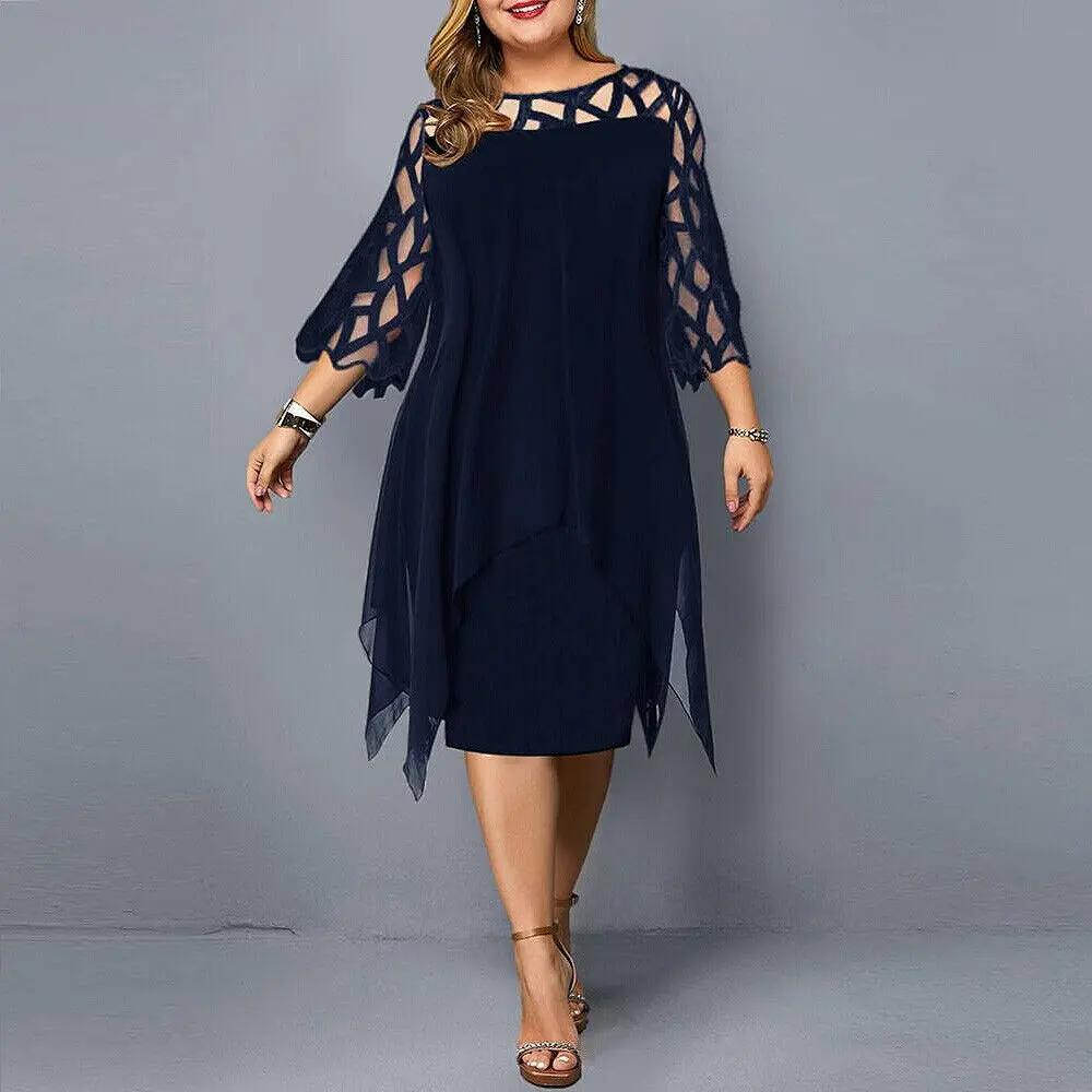 Women's Lace Midi Dress with Round Neckline
