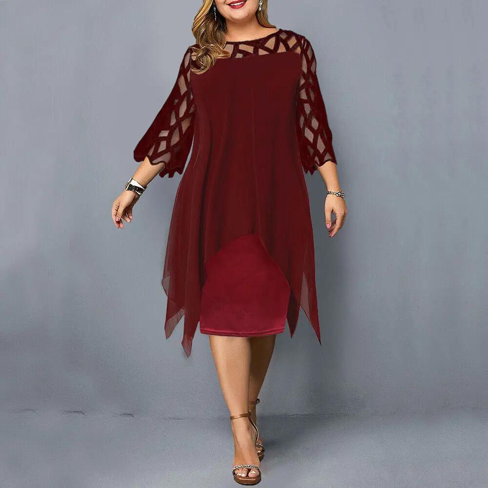 Women's Lace Midi Dress with Round Neckline