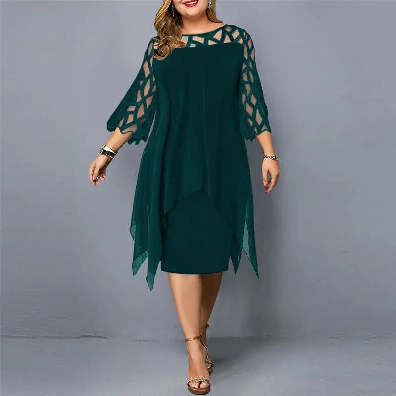 Women's Lace Midi Dress with Round Neckline