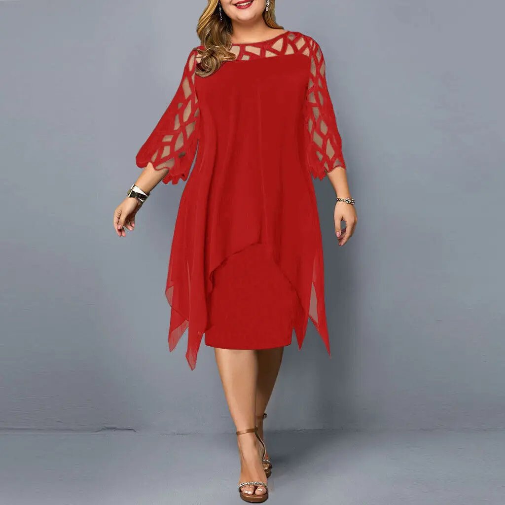 Women's Lace Midi Dress with Round Neckline