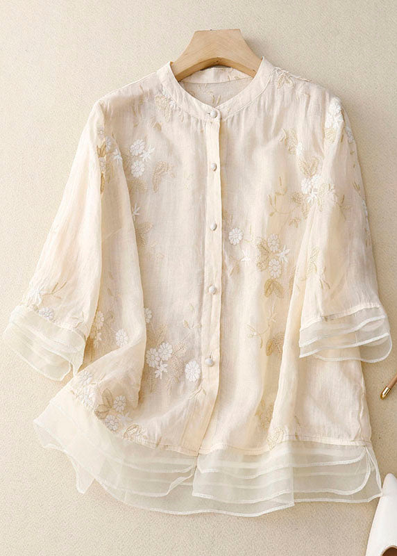 Women’s Floral Embroidered Sheer Blouse Elegant Fit
