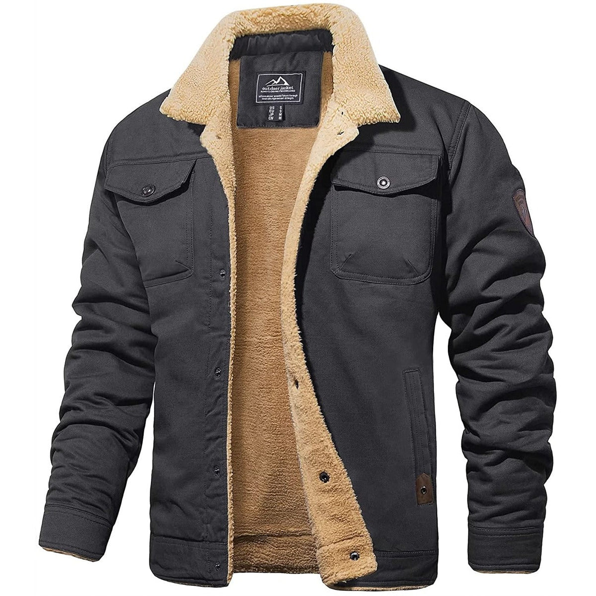 Men's Sherpa-Lined Button-Up Bomber Jacket
