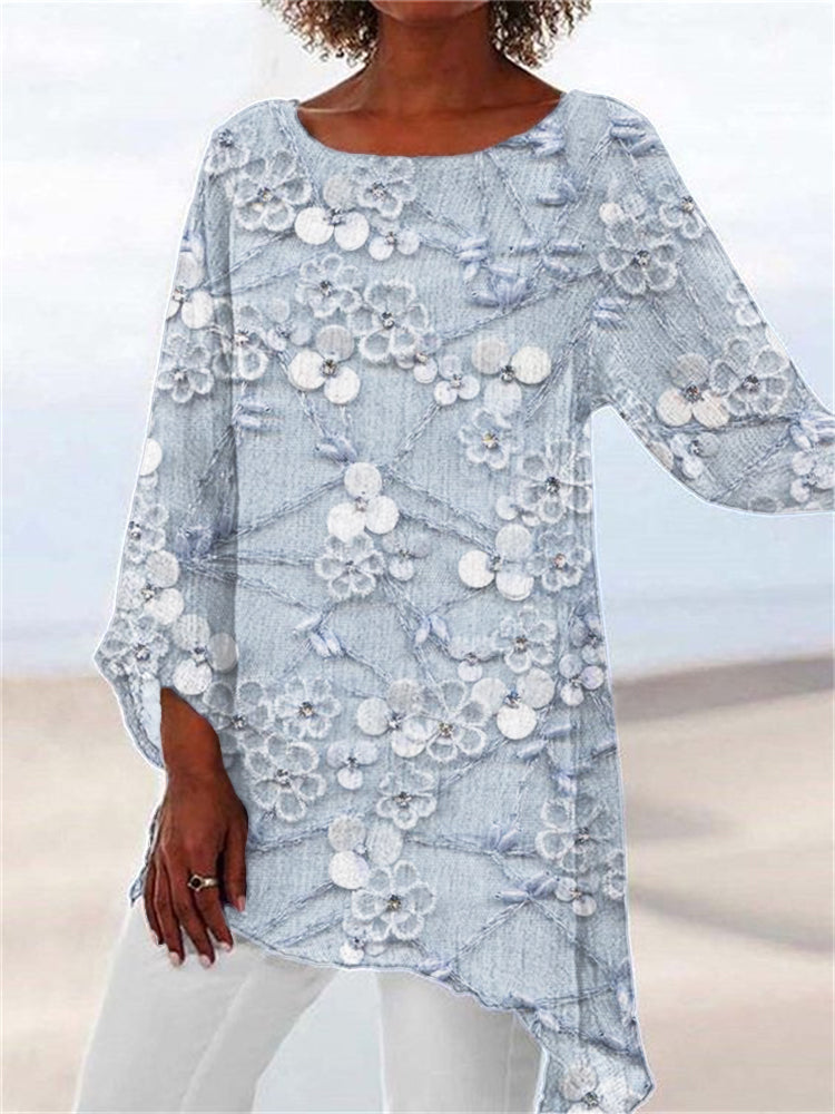 Women's Floral Appliqué Asymmetrical Blouse