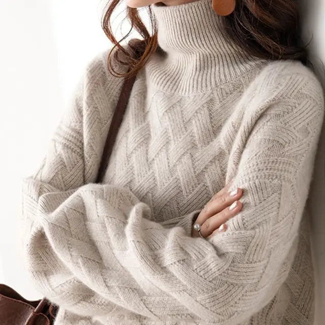 Women's Soft Cable Knit High Neck Sweater