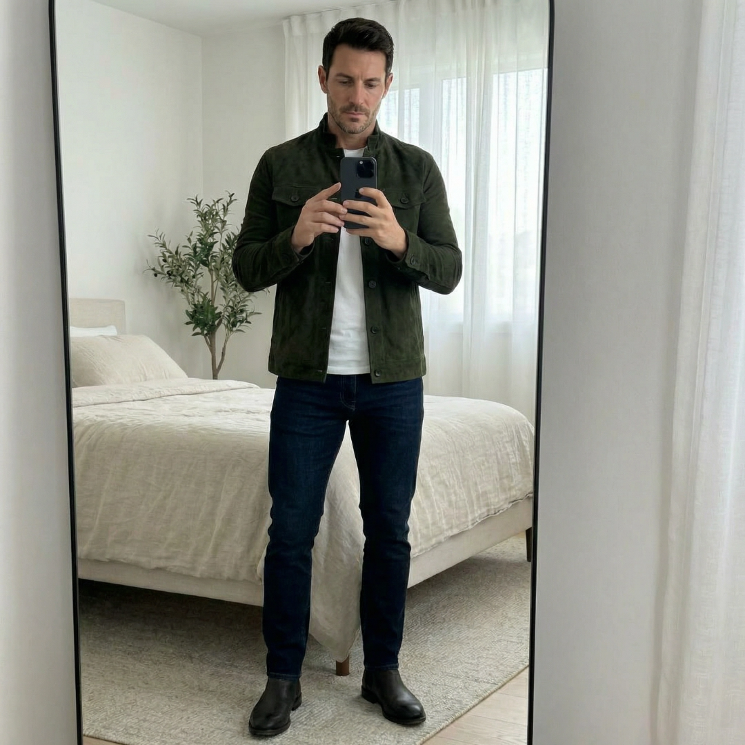 Men's Suede Jacket with Pocket Detail