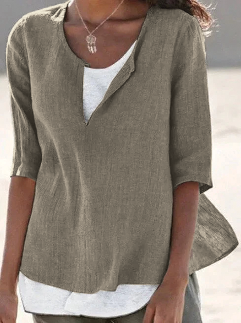 Women’s Relaxed Layered-Look Blouse with V-Notch Neckline