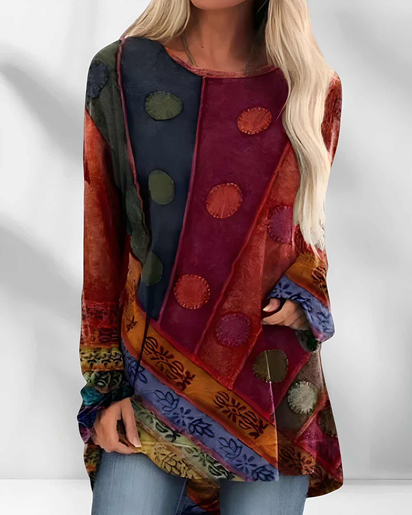 Women's Bohemian Patchwork Print Tunic Top
