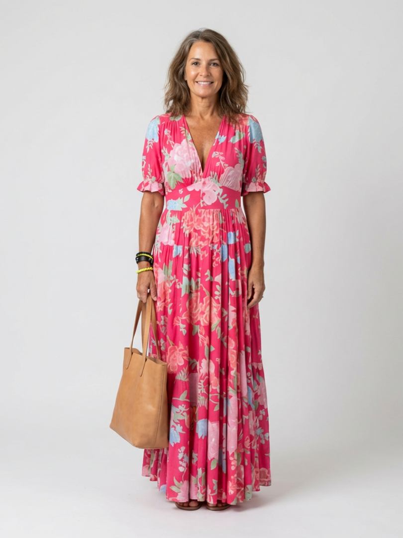 Women's Timeless Floral V-Neck Short Sleeve Maxi Dress