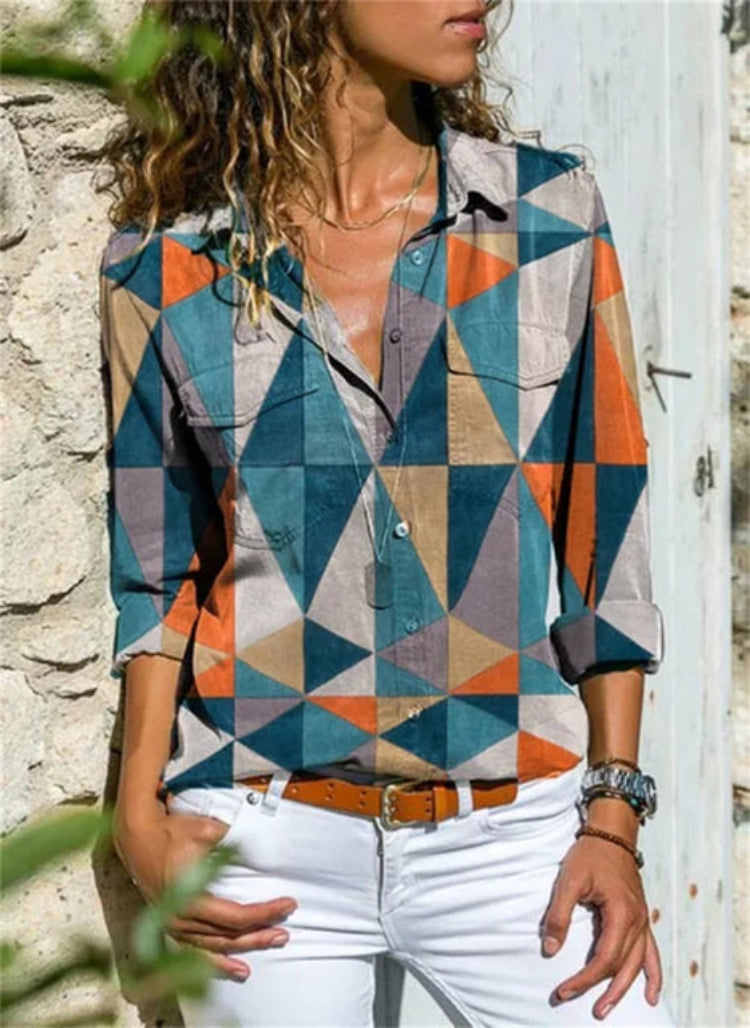 Women’s Abstract Pattern Long Sleeve Blouse