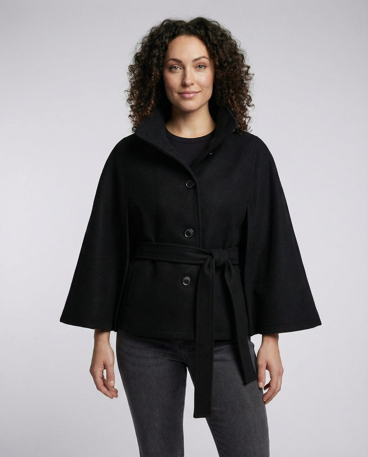 Women's Belted Wrap Shacket Coat with High Collar