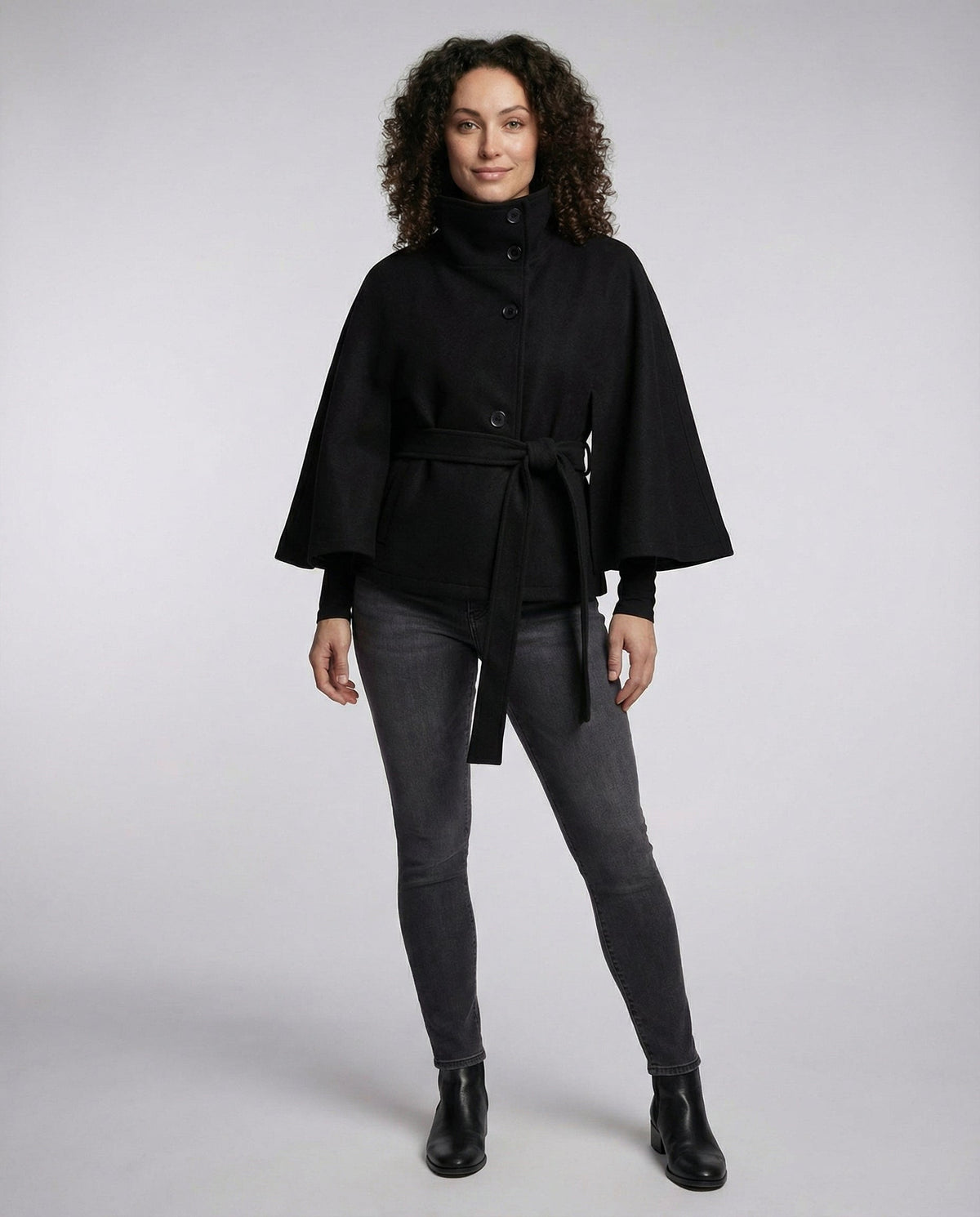 Women's Belted Wrap Shacket Coat with High Collar