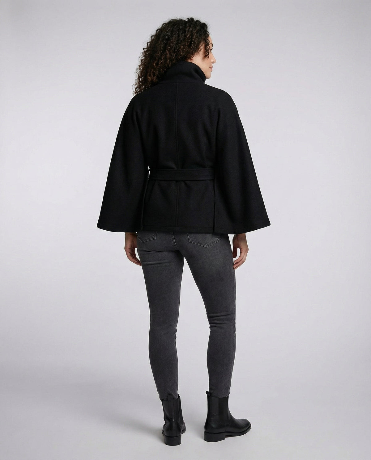 Women's Belted Wrap Shacket Coat with High Collar