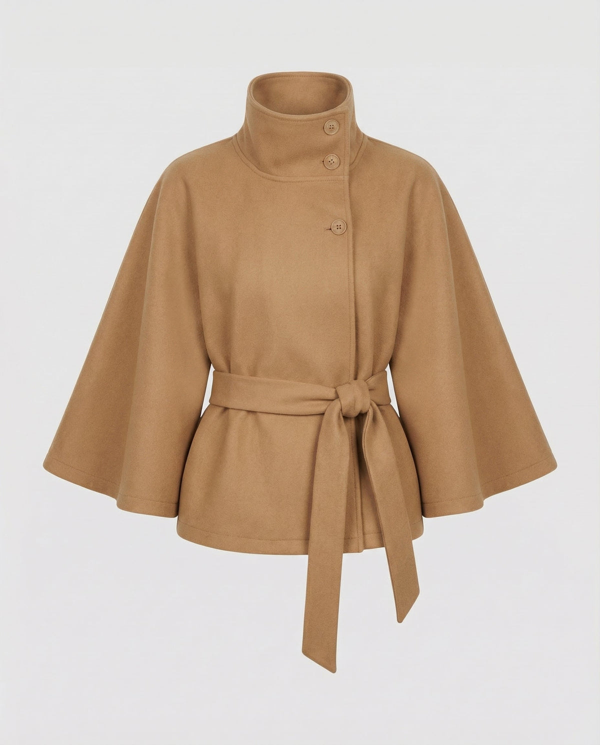 Women's Belted Wrap Shacket Coat with High Collar