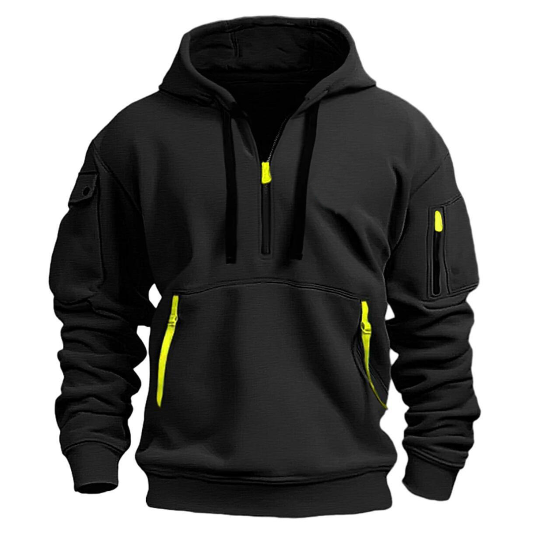 Men's Hooded Pullover Sweatshirt with Half Zip Front