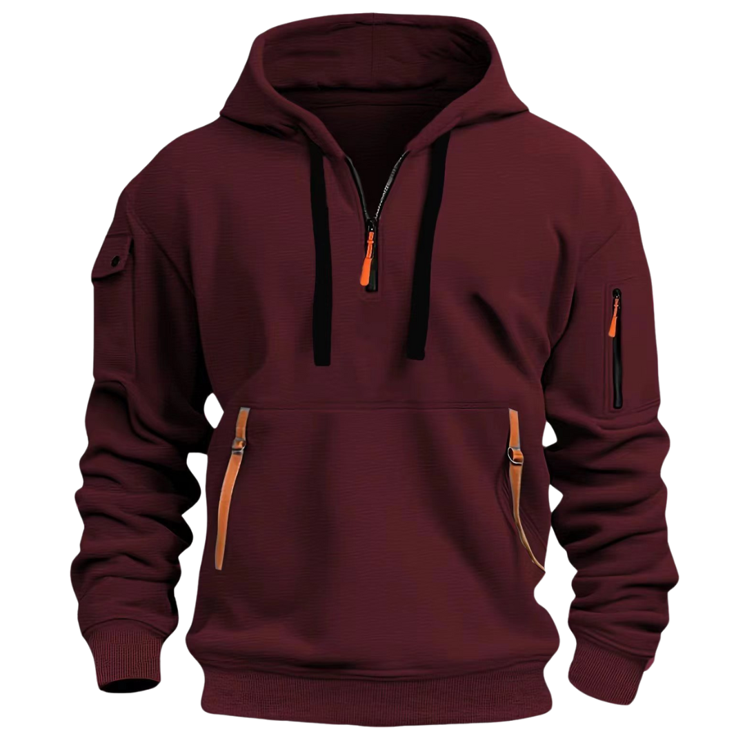 Men's Hooded Pullover Sweatshirt with Half Zip Front