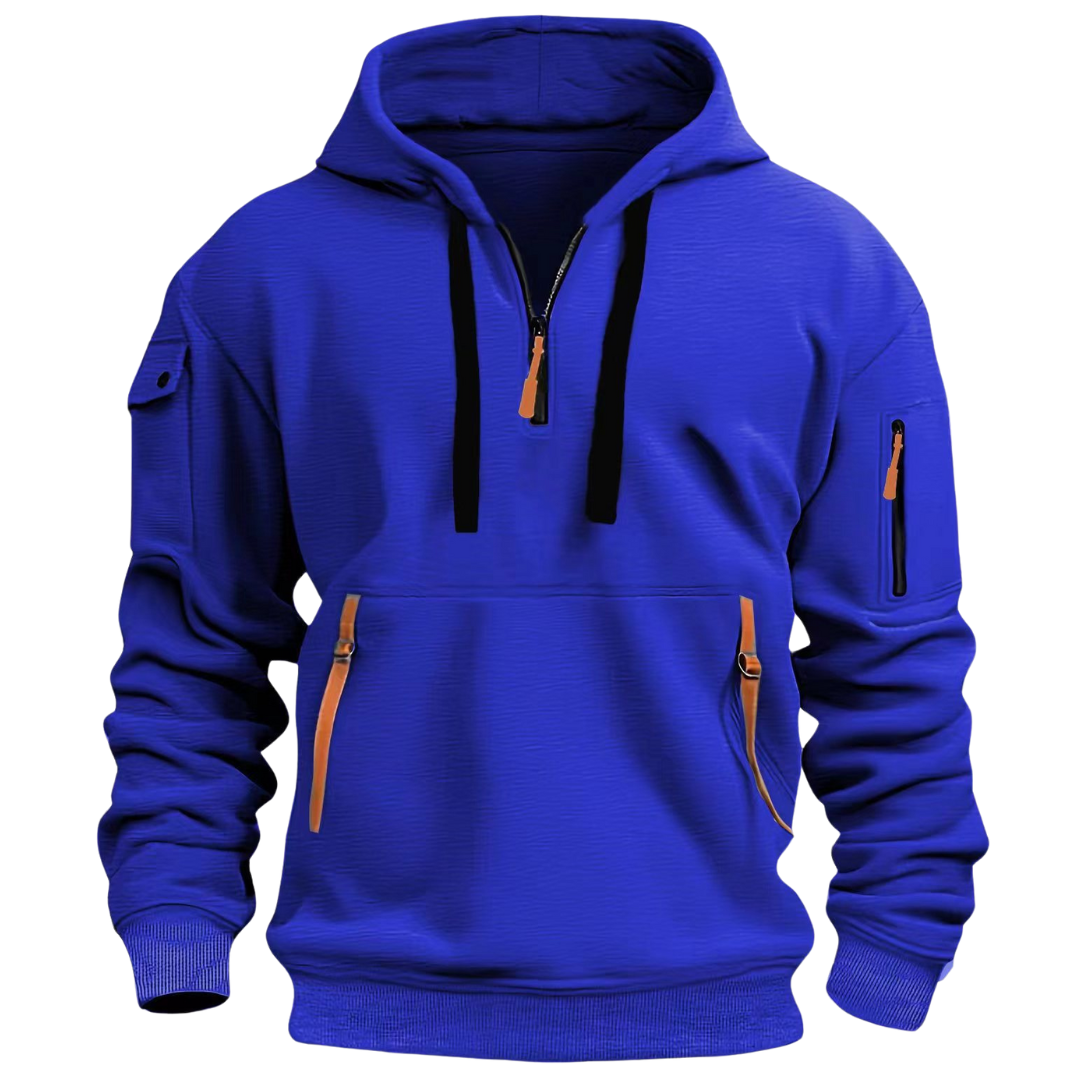 Men's Hooded Pullover Sweatshirt with Half Zip Front