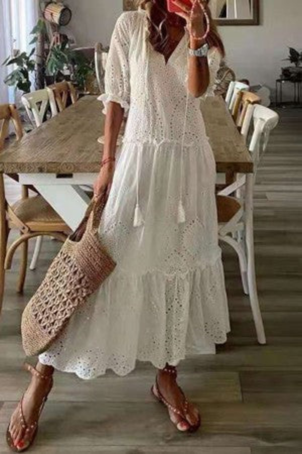 Women's Floral Tiered Maxi Dress with Relaxed Fit and Romantic Flowing Silhouette