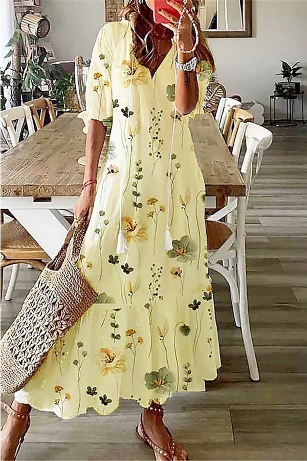 Women's Floral Tiered Maxi Dress with Relaxed Fit and Romantic Flowing Silhouette