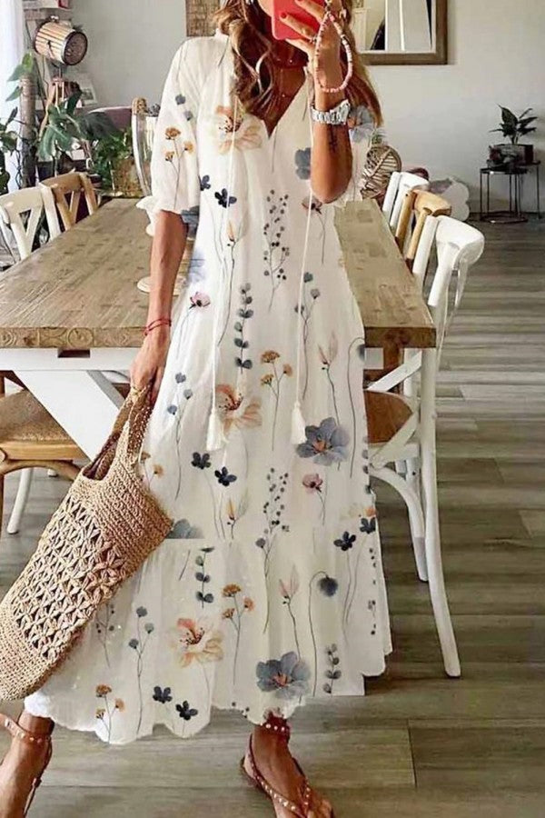 Women's Floral Tiered Maxi Dress with Relaxed Fit and Romantic Flowing Silhouette