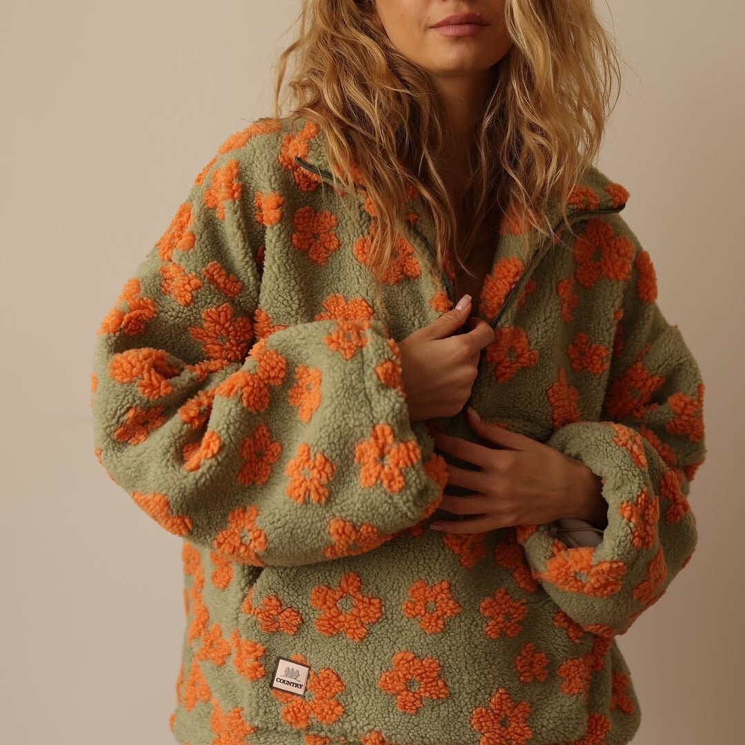 Women's Oversized Floral Teddy Fleece Jacket