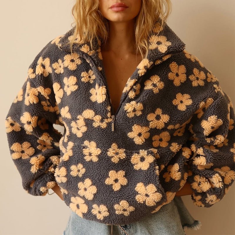 Women's Oversized Floral Teddy Fleece Jacket