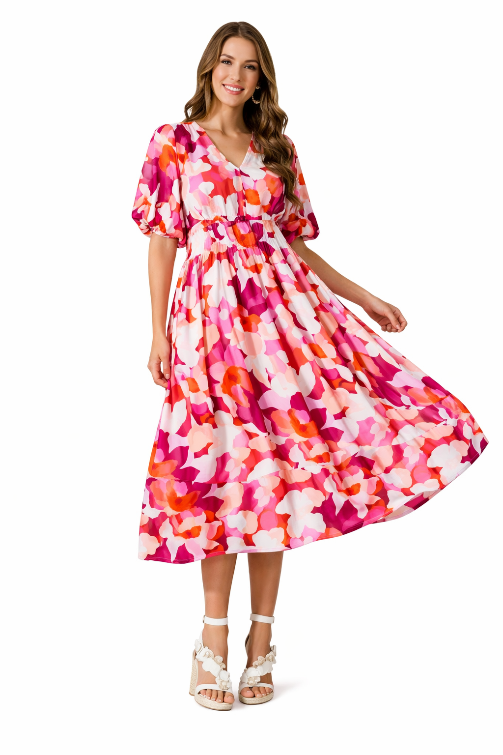 Women’s Floral ong Sleeve V Neck Boho Maxi Dress