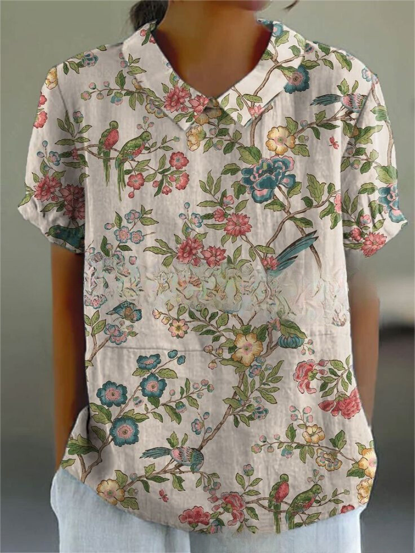 Women’s Relaxed Fit Floral Print Short Sleeve Blouse