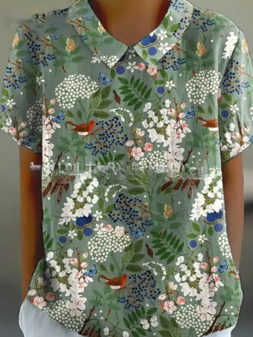 Women’s Relaxed Fit Floral Print Short Sleeve Blouse