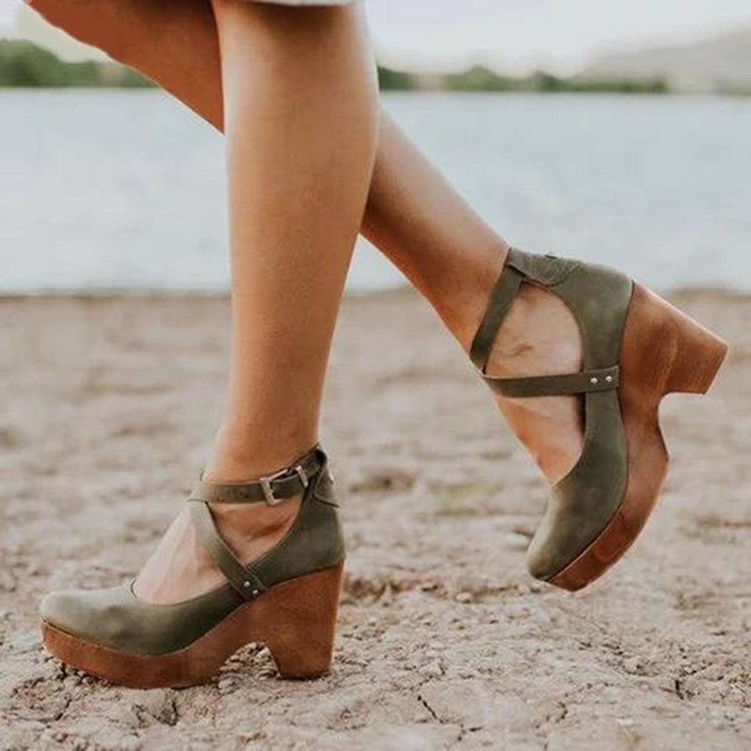 Women's Vintage Cross Strap Mary Jane Platform Heels
