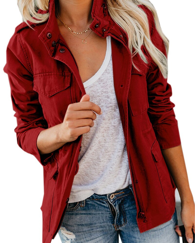 Stylish Autumn Coat with Pockets for Intermediate Women