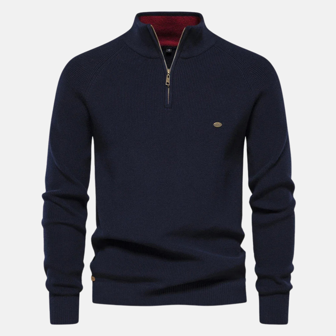 Men's Half-Zip Sweater with Ribbed Sleeves
