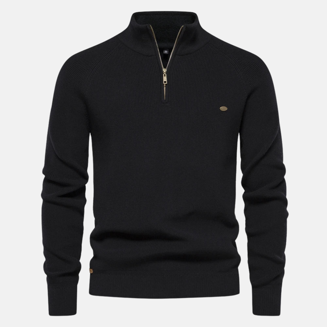 Men's Half-Zip Sweater with Ribbed Sleeves
