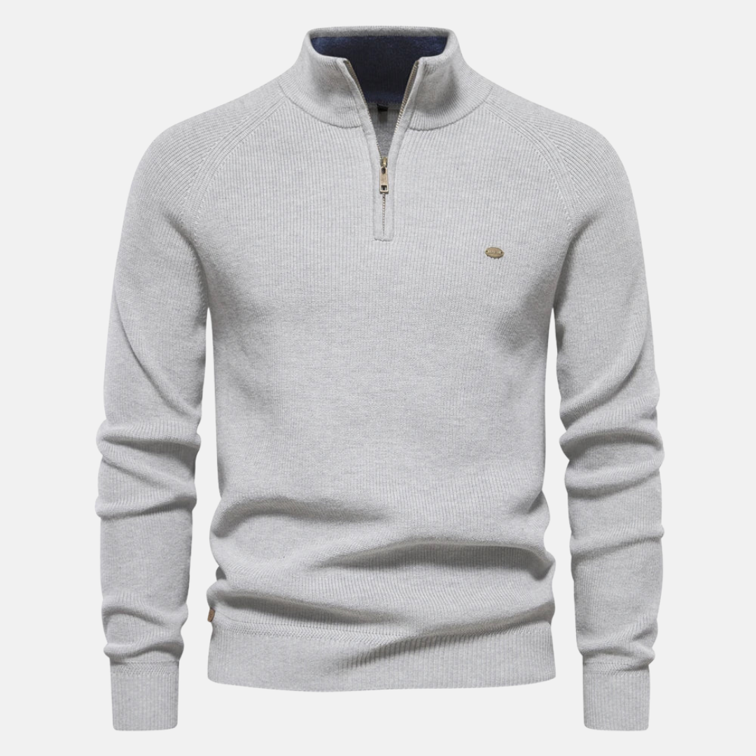 Men's Half-Zip Sweater with Ribbed Sleeves