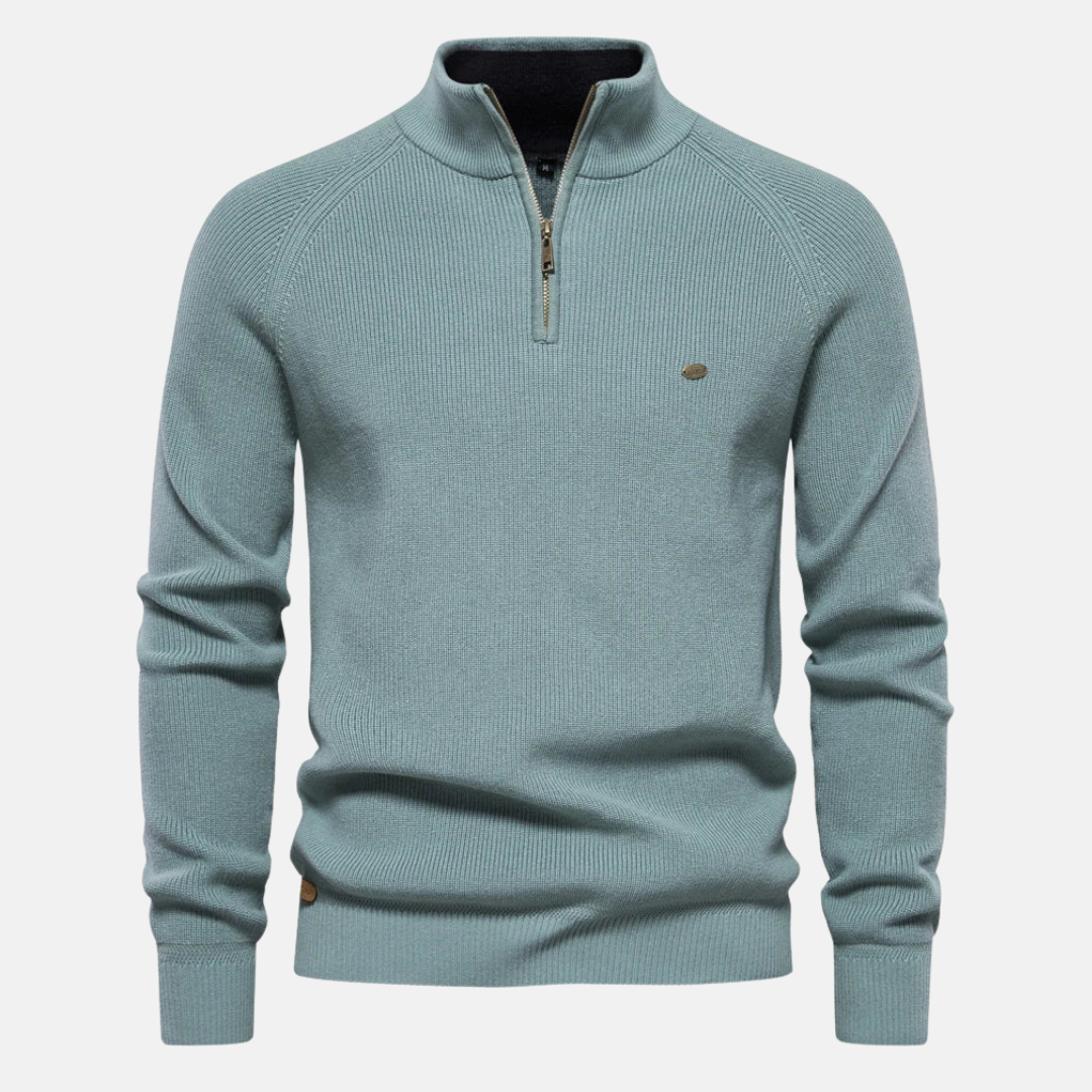 Men's Half-Zip Sweater with Ribbed Sleeves