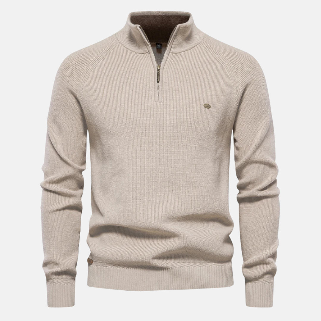 Men's Half-Zip Sweater with Ribbed Sleeves