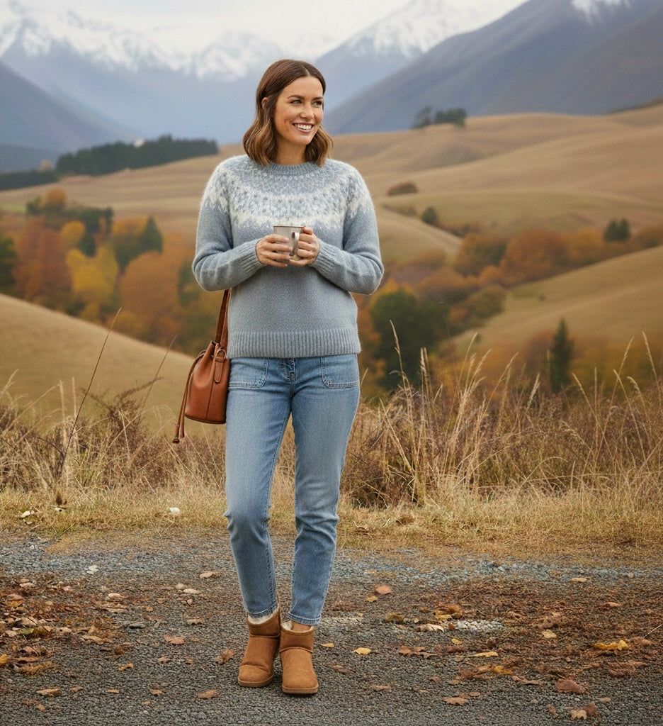 Women's Fair Isle Pattern Crew Neck Knit Sweater
