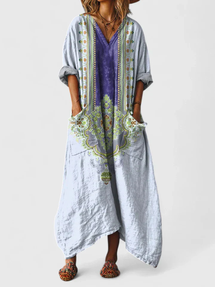 Women's Boho Oversized Maxi Dress with Front Pockets