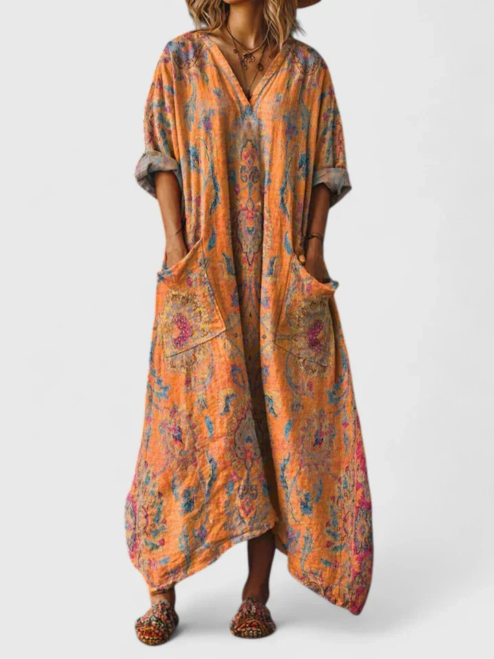 Women's Boho Oversized Maxi Dress with Front Pockets