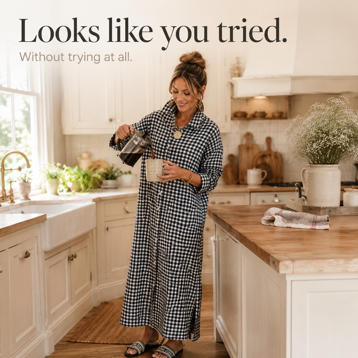 Women's Gingham Button-Front Maxi Dress