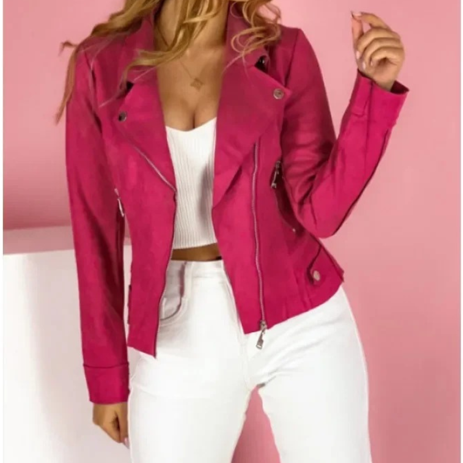 Stylish Lightweight Women's Suede Biker Jacket