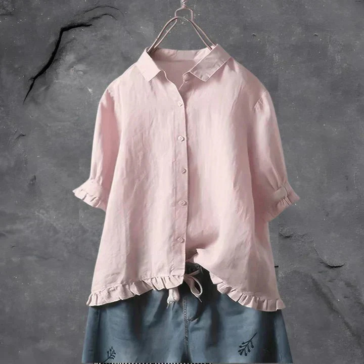 Elegant Ruffle Hem Button-Down Shirt
