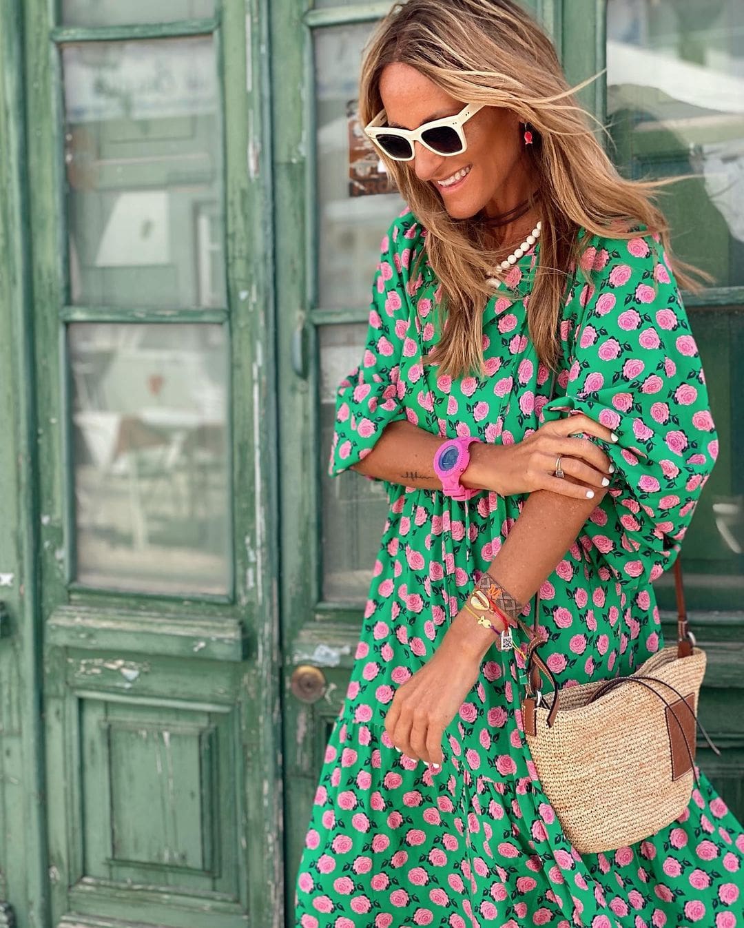 Geometric Print Maxi Dress Women Loose Boho Style