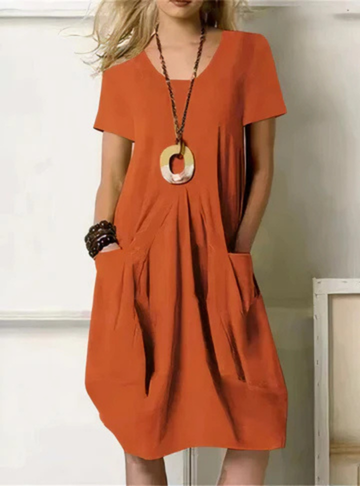 Women's Oversized Gathered Pocket Midi Dress