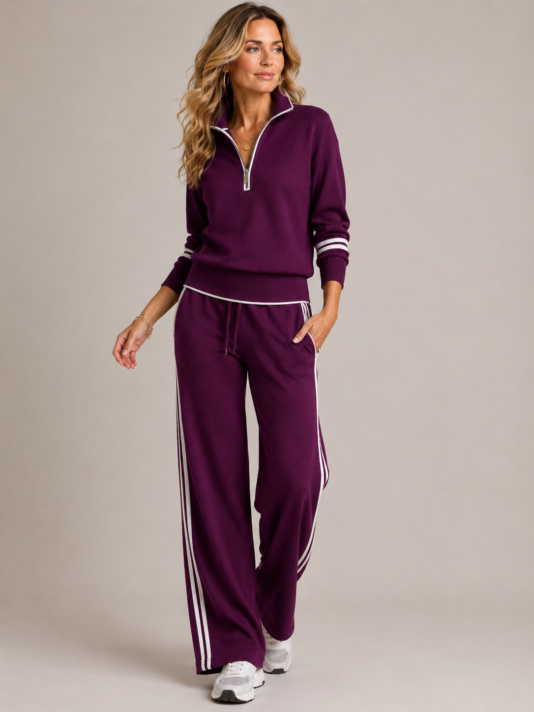 Women’s Quarter-Zip Sweatshirt & Wide-Leg Pants Set