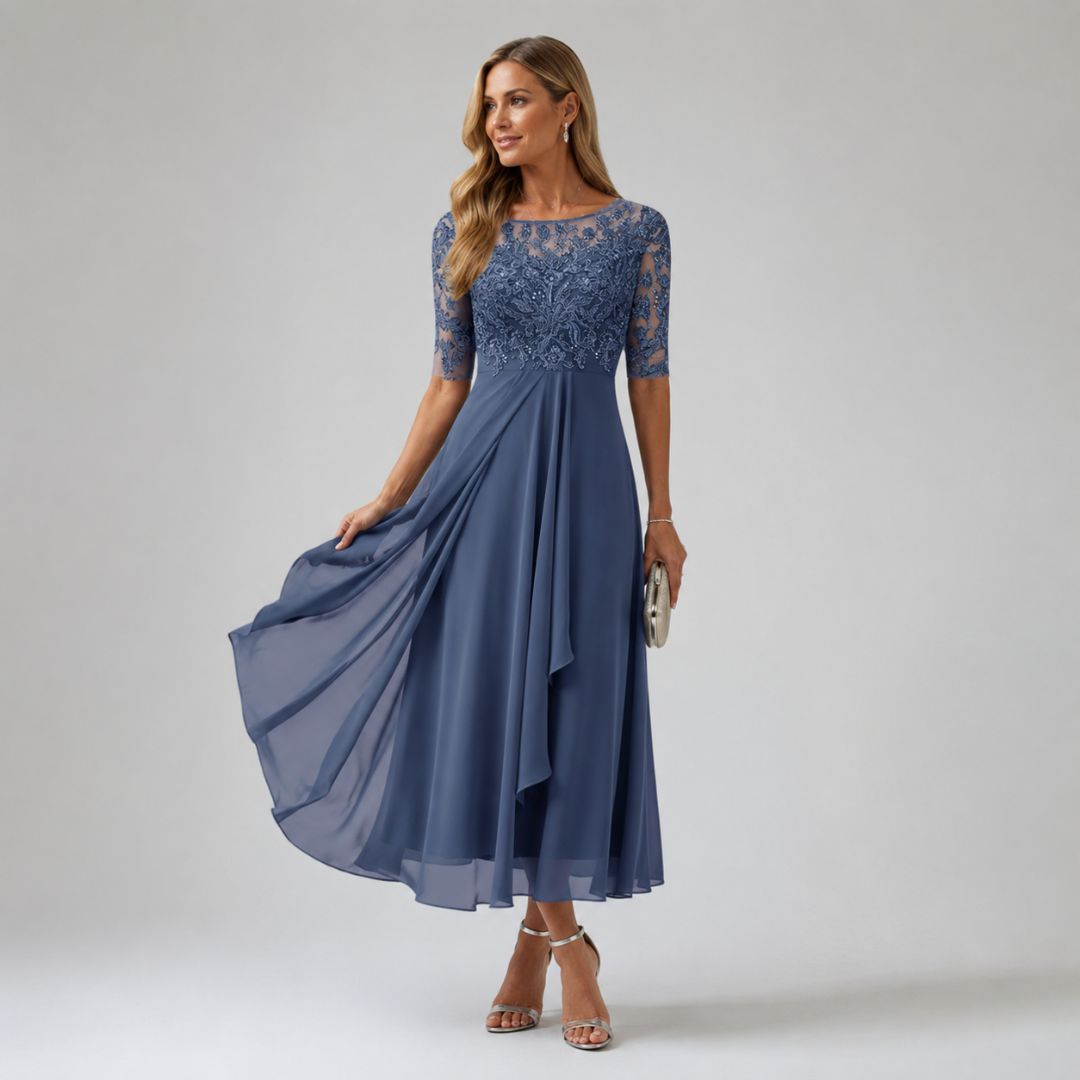 Women’s Elegant Chiffon Lace Midi Dress
