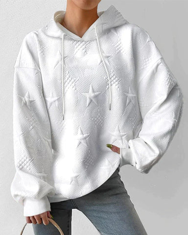 Stylish White Knitted Long Sleeves Women's Hoodie