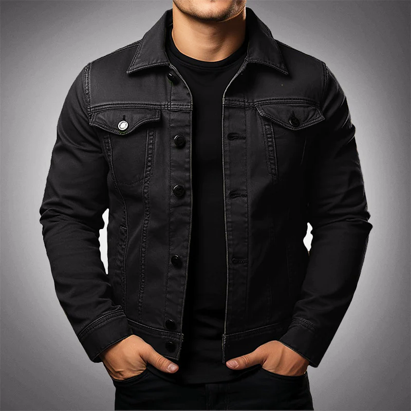 Stylish Denim Jacket for Men with Buttons and Practical Pockets