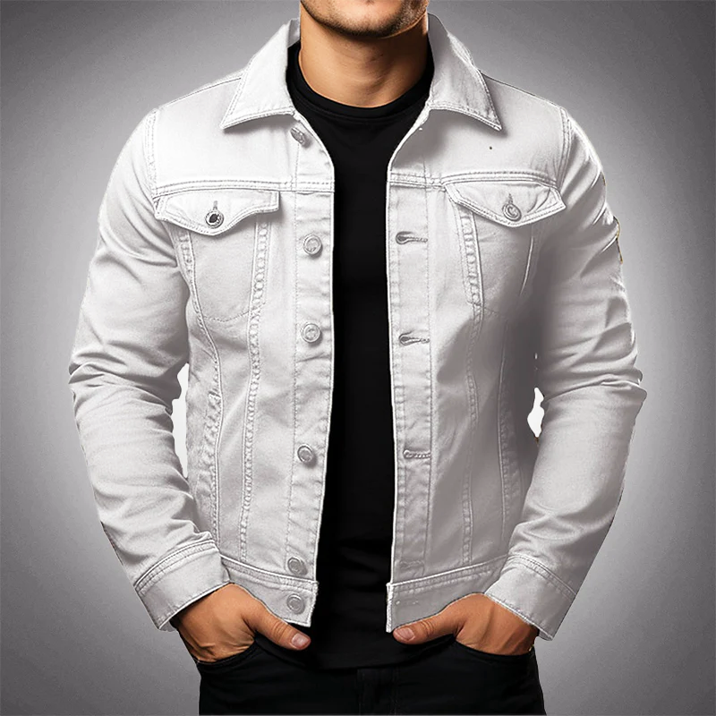 Stylish Denim Jacket for Men with Buttons and Practical Pockets