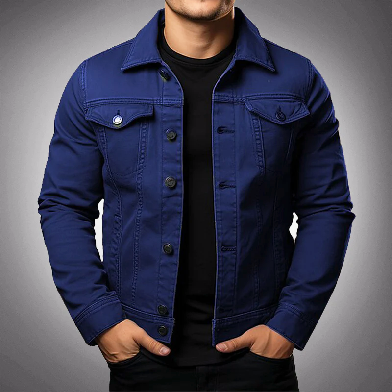 Stylish Denim Jacket for Men with Buttons and Practical Pockets
