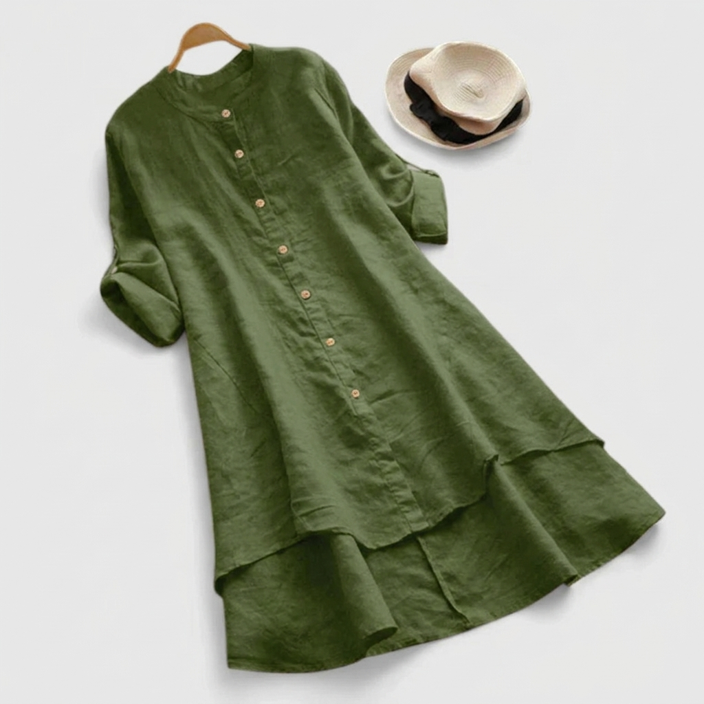 Women's Button-Front Tiered Midi Dress with Flounce Hem